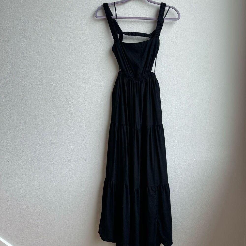 Abercrombie & Fitch Linen Blend Cut Open Open Black Maxi Vacation Dress Size XS - Picture 2 of 8